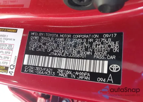 2018 Toyota Corolla Im from USA, damaged, VIN JTNKARJE7JJ558701